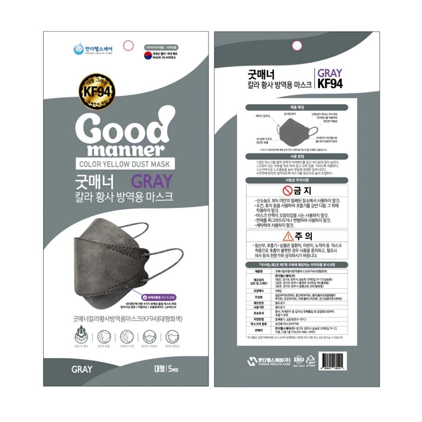 KF94 Mask Grey Colour 1 Pack (5 Pcs) - Image 2